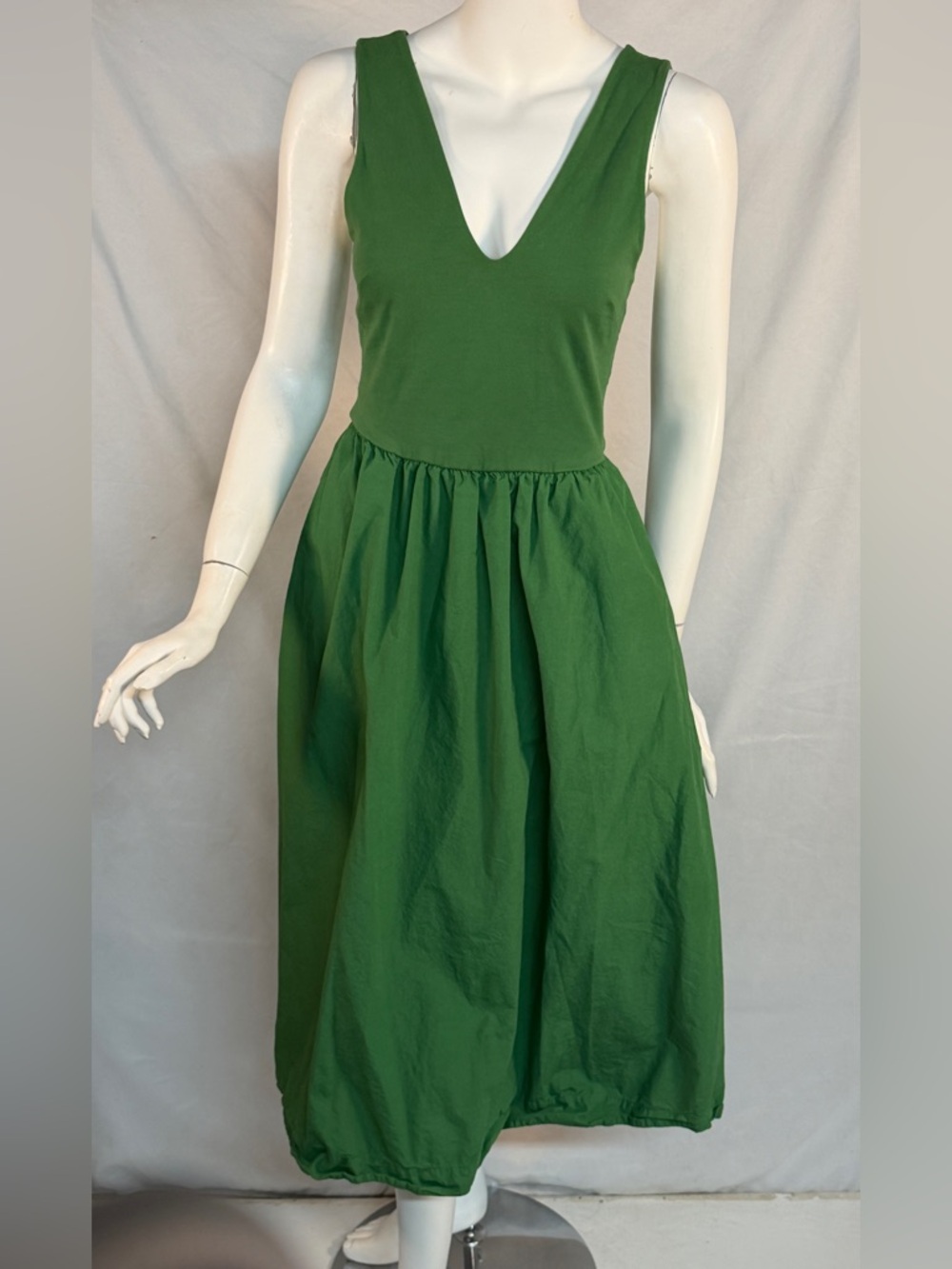 Nation LTD Deep Green Sleeveless V-Neck Midi Dress